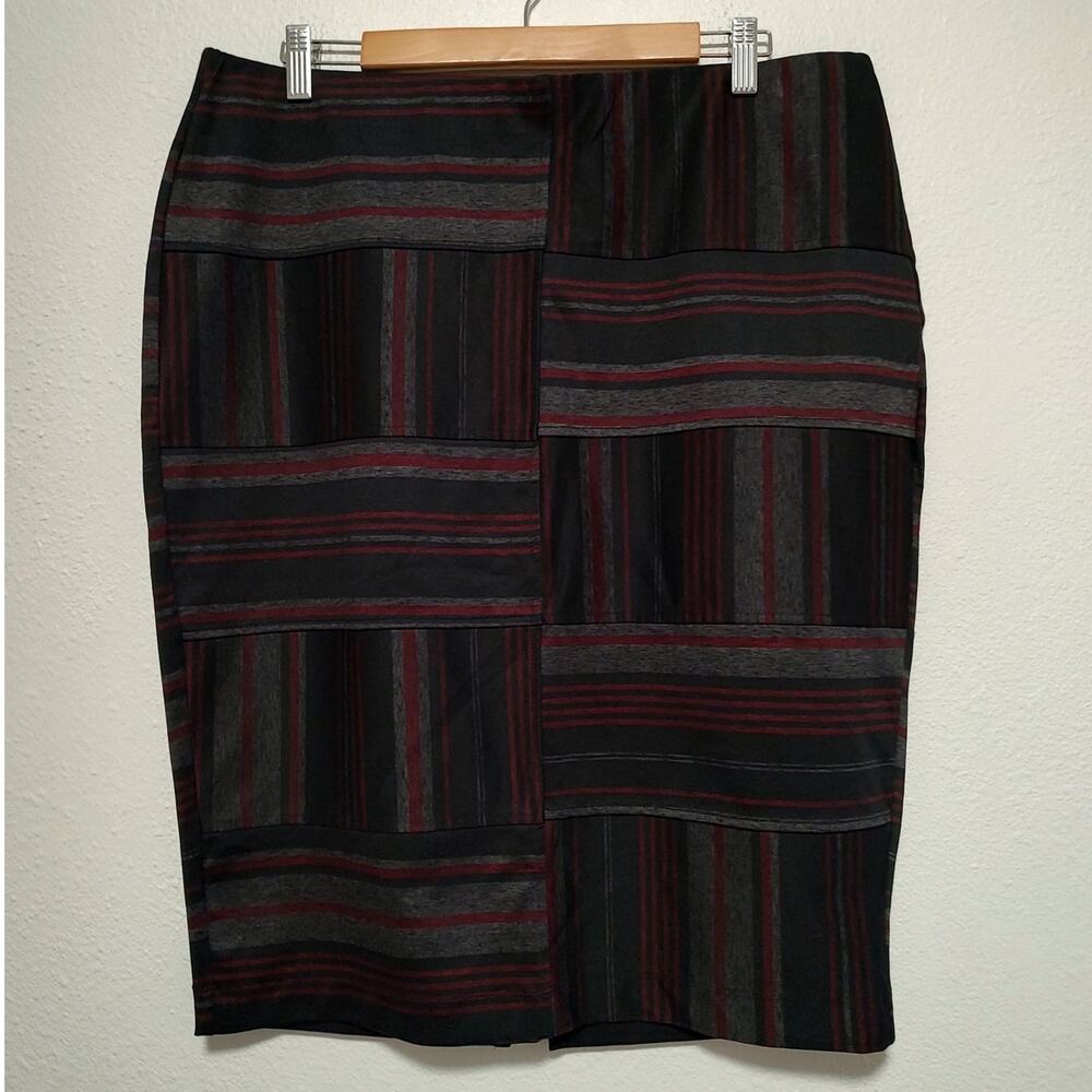 Venus Black Grey Striped Exposed Zipper Back Slit Stretch Pencil Skirt Size XL